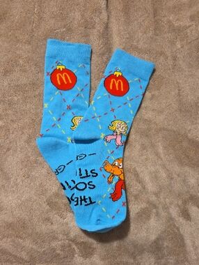 McDonald's Grinch Meal Bright Blue Socks with Red Logo and Multicolor Accents